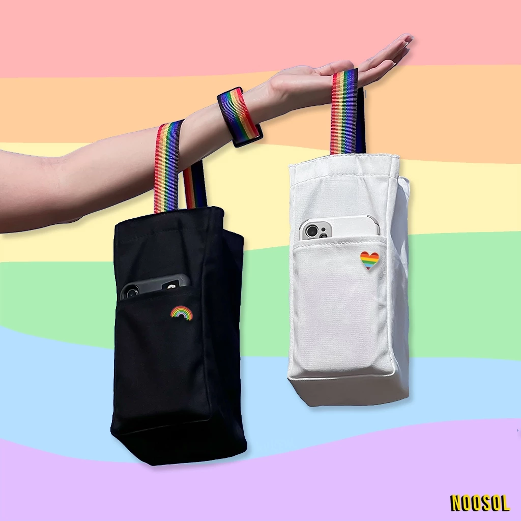 [PRIDE MONTH] NOOSOL(1ใบ/แพ็ค) ถุงใส่แก้ว 40oz สายรุ้ง กระเป๋าใส่แก้ว ผ้าดิบ ผ้าแคนวาส แข็งแรง 12677/1