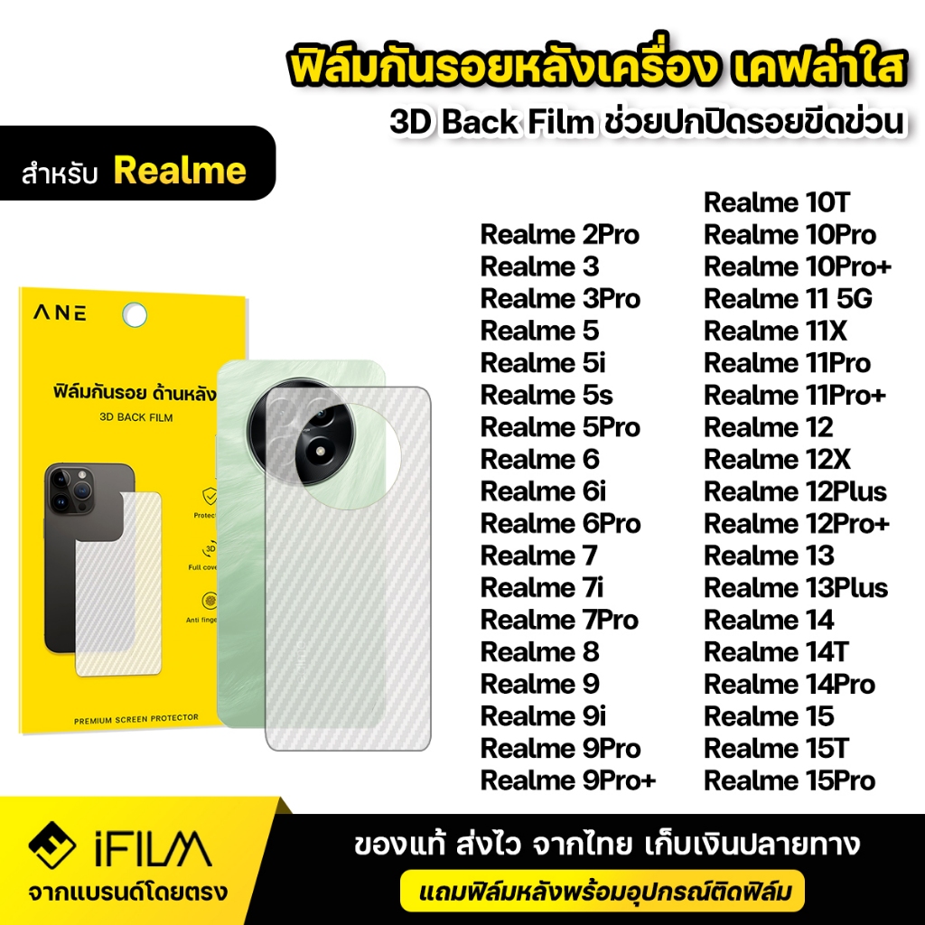 ฟิล์มหลัง กันรอย ฟิล์มเคฟล่า For Realme 10T 10Pro 11 Pro 11X 12 12X 12Plus 13 13Plus 14 Pro 14T 15 P