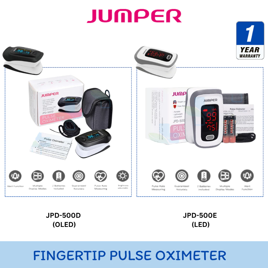 Jumper Fingertips Pulse Oximeter เครื่องวัดออกซิเจนปลายนิ้ว รุ่น JPD-500E (LED) / JPD-500D (OLED) [ประกัน 1 ปี]