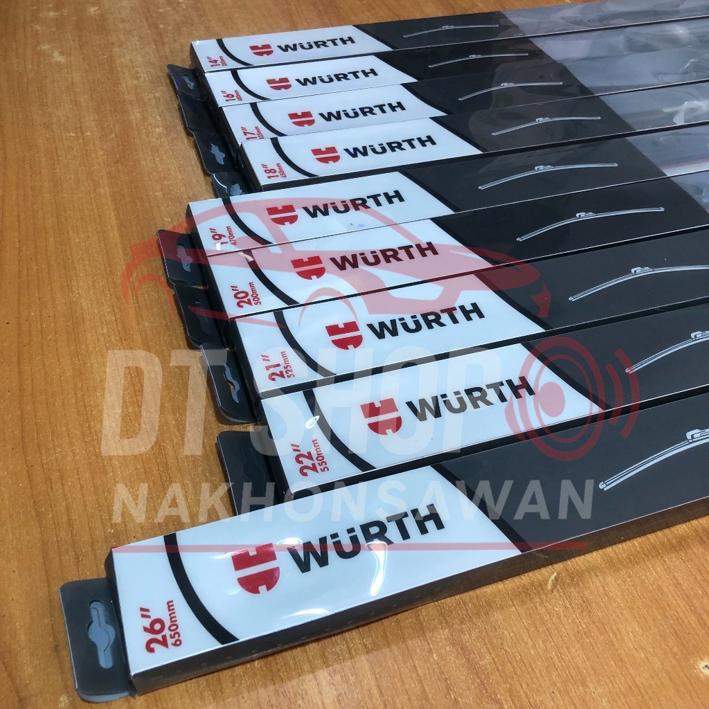 ยางปัดน้ำฝน ใบปัดน้ำฝน WURTH แท้ 100% ปัดสะอาด พร้อมข้อต่อ 8 แบบ ใส่ได้ทุกรุ่นรถ ขนาด 14 - 26 นิ้ว