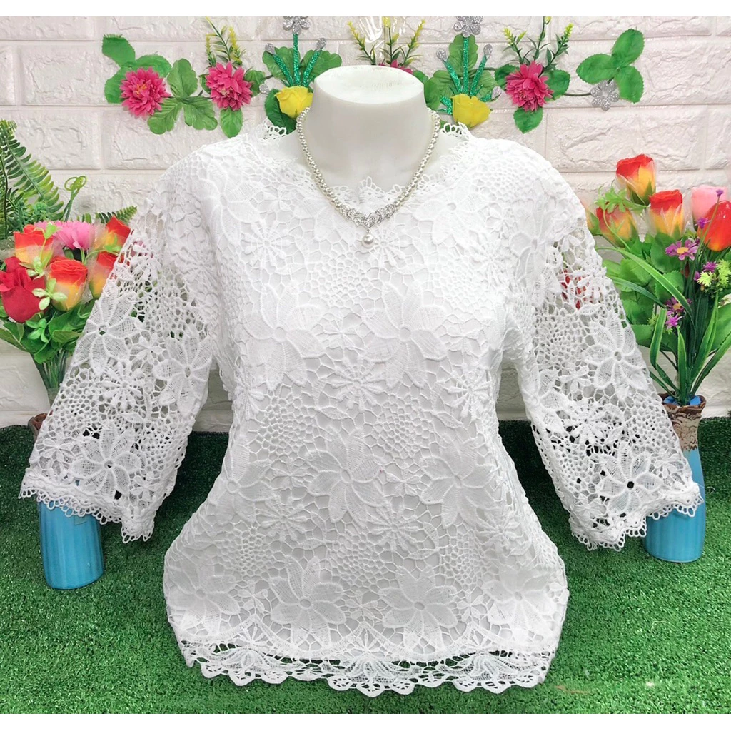 เสื้อลูกไม้ผู้หญิงมีซับในตัว ไม่บางไม่ร้อน ใส่สบาย ใส่ได้ถึงอก 52 นิ้ว