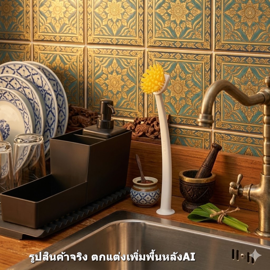 IKEA RINNIG แปรงล้างจาน ด้ามจุ๊บยางติดอ่างซิงก์ กระเบื้อง