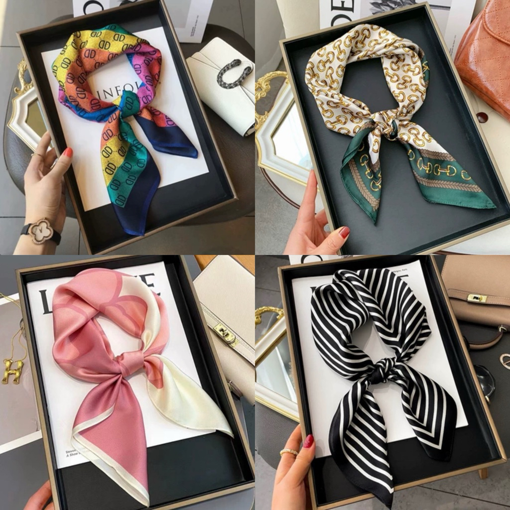พร้อมส่ง🔥ในไทย🇹🇭ผ้าพันคอไหม ชีฟอง ผ้าพันคอไหมเกาหลีสไตล์เรโทร 70×70cm ราคาถูก Shopee Lazada