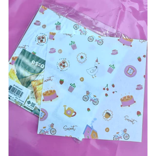 🥨ขายแพ็คคู่ 2 ห่อ รวม 200 แผ่น กระดาษรองขนม เบเกอรี่ ลายใหม่ ขนาด 6”x6”