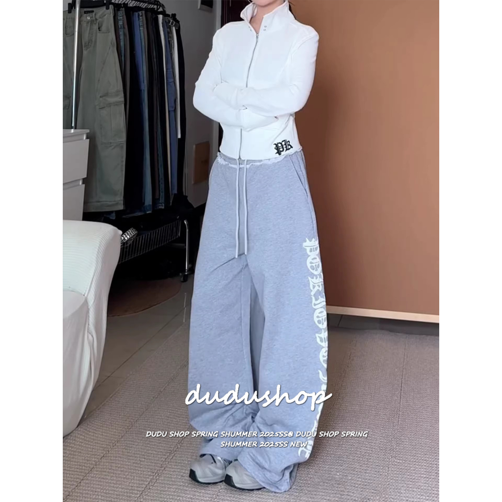 [Trendy hip-hop prints, jazz-style wide-leg pants]กางเกงขากว้างพิมพ์ลายสไตล์สปอร์ตแฟชั่นลำลองสำหรับผู้หญิง