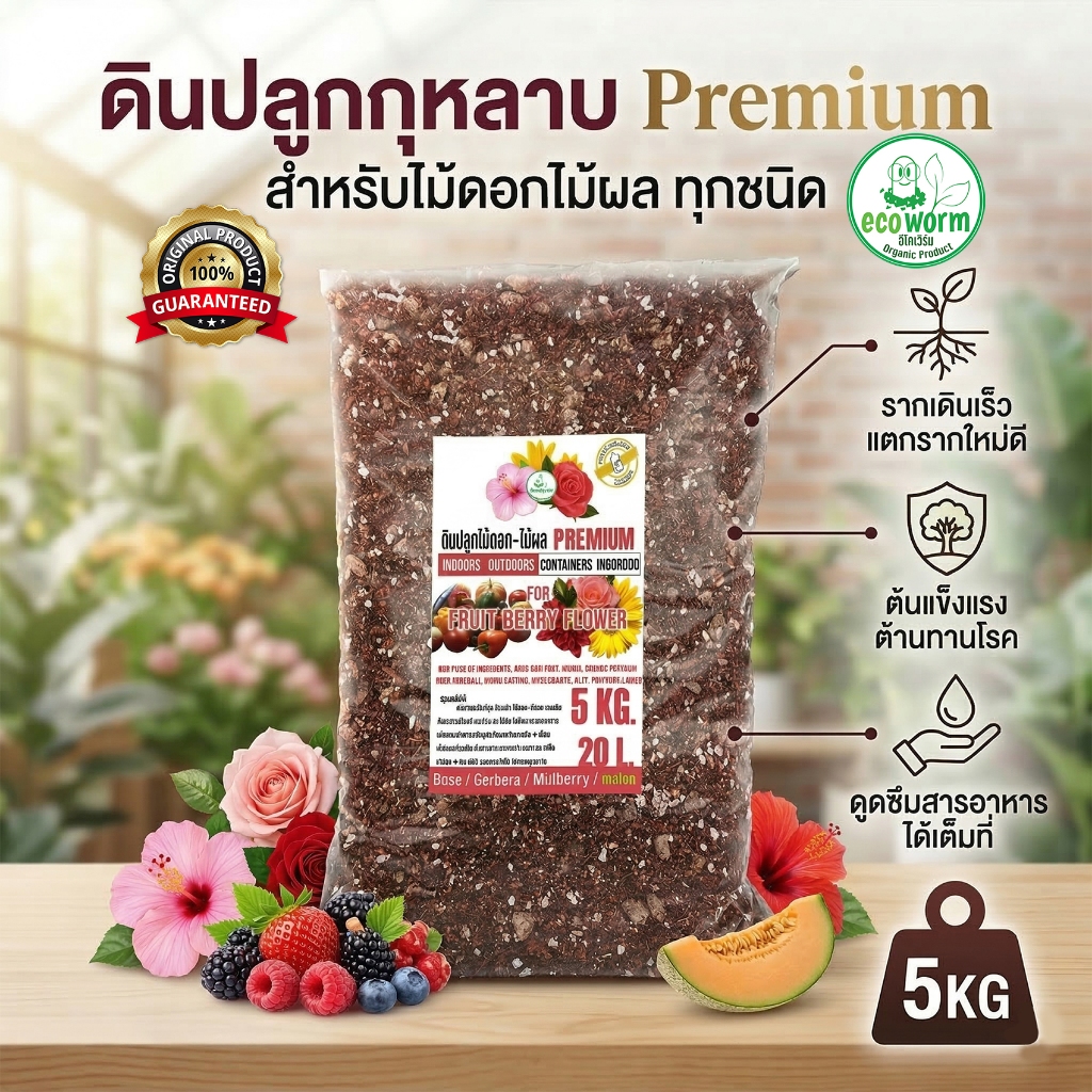 ดินปลูก ดอกไม้ กุหลาบ(5KG/20L.) ค่าส่งถูก premium Flower สำหรับดอกไม้ ทุกชนิด #เยอบีร่า #กุหลาบ