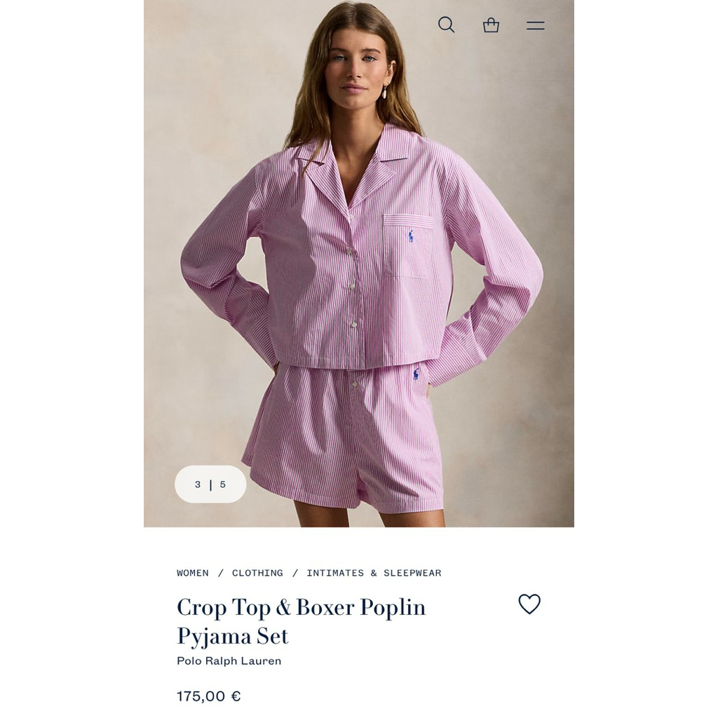 Crop Top & Boxer Poplin Pyjama Set Save to Wishlist Polo Ralph Lauren