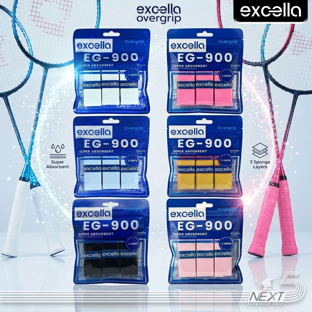 Excella EG-900 กริปคุณภาพสูง เกรดญี่ปุ่น แพค 3 ชิ้น มี 4 สี ขาว / เหลือง / ชมพู / ดำ
