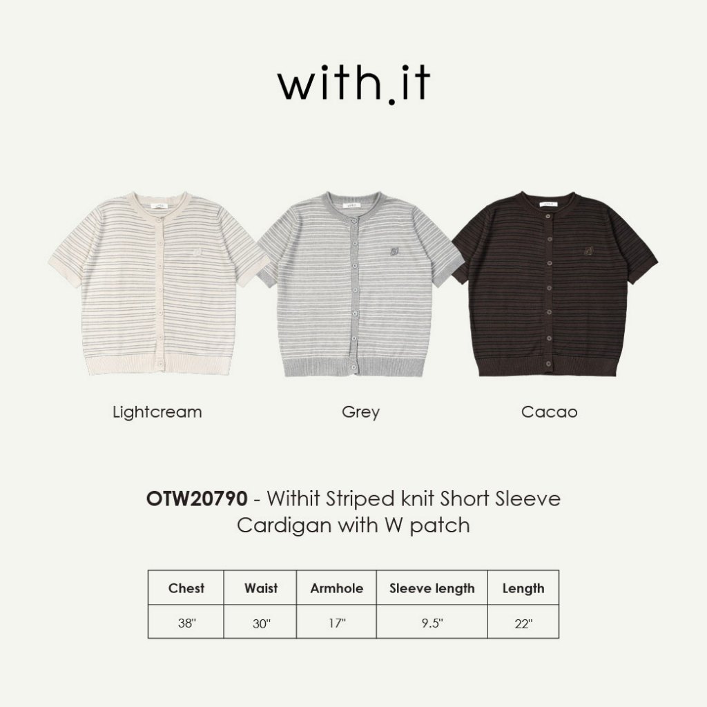 Withit Striped knit Short Sleeve Cardigan with W patch เสื้อคาร์ดิแกนแขนสั้น - OTW20790