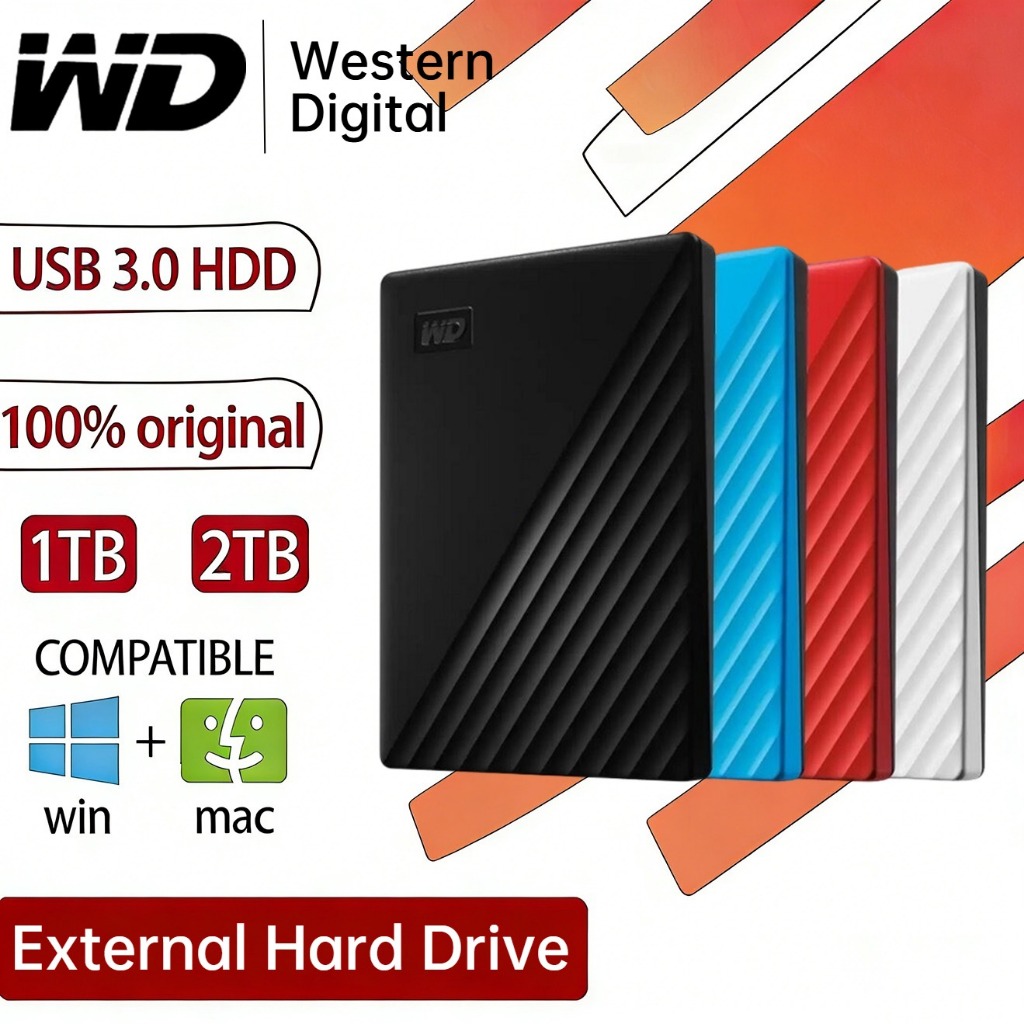 （จัดส่งภายใน 24 ชั่วโมง）Western Digital 1TB/2TB ฮาร์ดดิสก์แบบพกพาภายนอก USB3.0 รองรับ Windows 10 year warranty