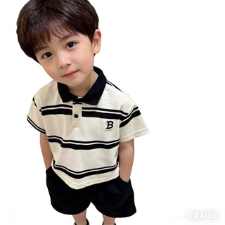 MC213 เสื้อโปโลเด็ก สีดำขาว สไตล์เกาหลี หล่อเท่ ใส่ออกงานได้
