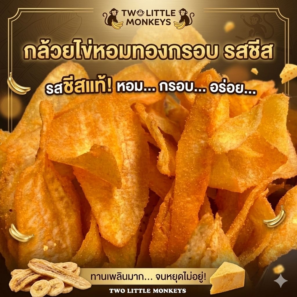 รสใหม่ กล้วยสองลิงน้อย กล้วยไข่หอมทอง 250g รสชีส กล้วยกรอบ กล้วยทอดกรอบ