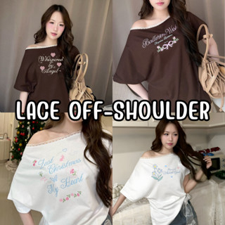 เสื้อปาดไหล่แต่งขอบลูกไม้ เสื้อเปิดไหล่ ทรงโอเวอร์ไซส์ (Over…