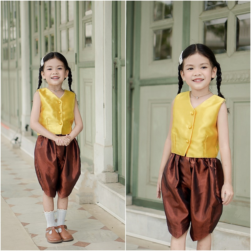 ชุดไทยเด็ก คุณนายสาลี่ โทนสีทองน้ำตาล