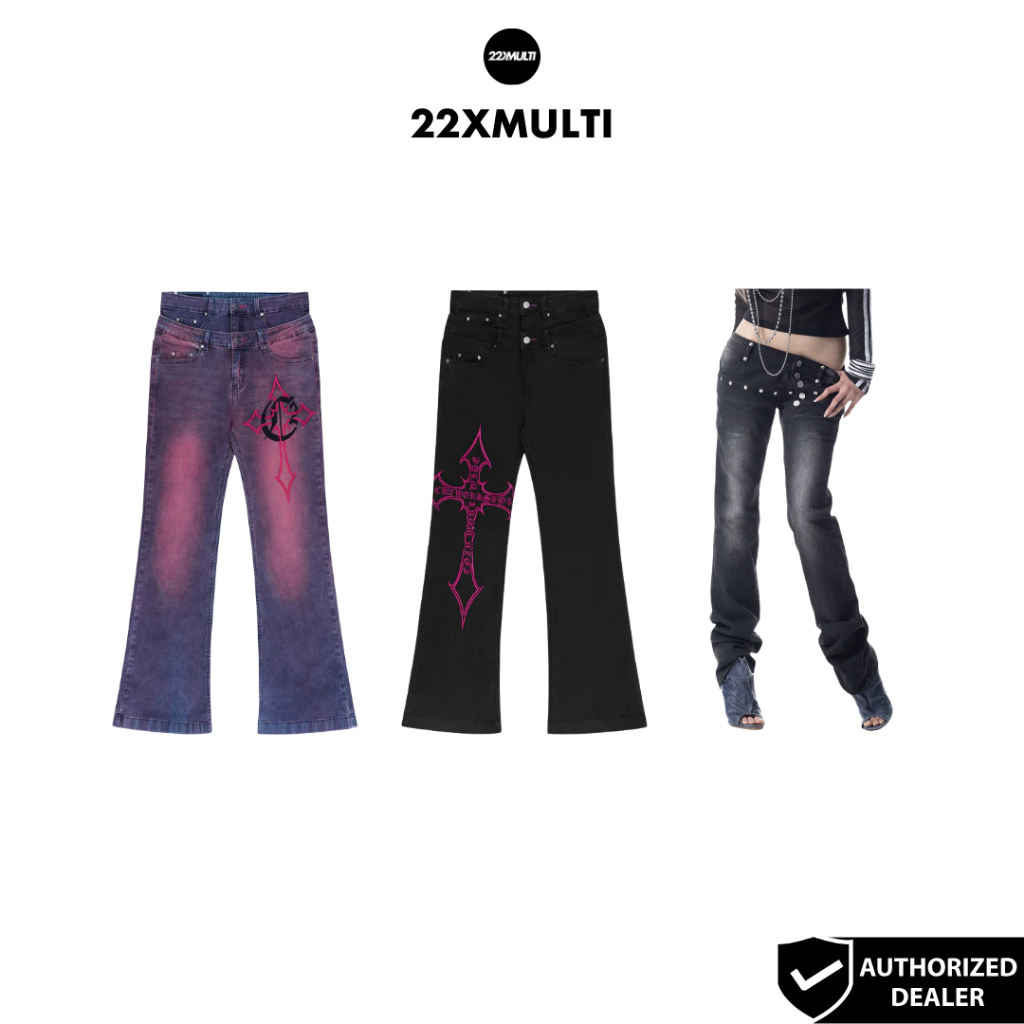 CH2 - DOUBLE C CROSS PANTS/ PINK/ BLACK/ LOW RISE BIKER JEANS