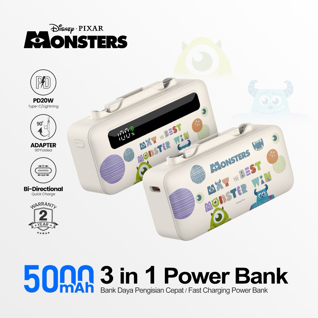 (มี CCC) PowerBank Disney ลิขสิทธิ์แท้ 5000mAh 3-in-1 Veger รุ่น ALP05-10PD PD20W Type C & IP มอก.