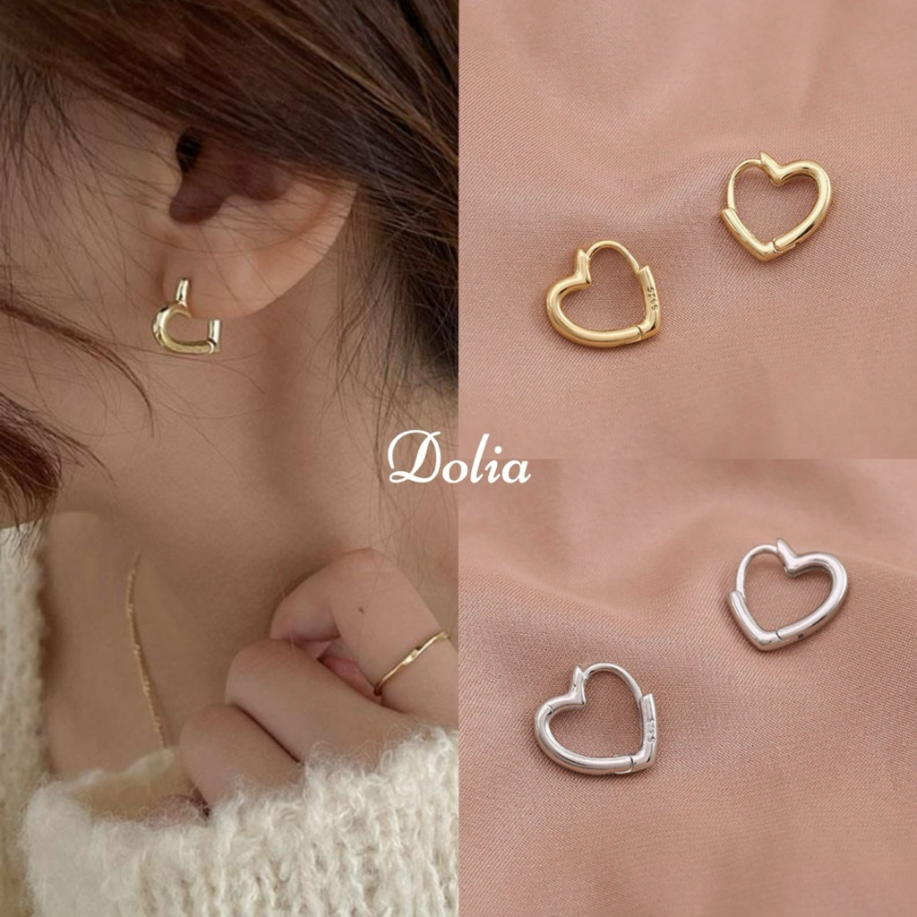 DOLIA [พร้อมส่งจากไทย] ต่างหูห่วงหัวใจเงินแท้ S925 ห่วงหัวใจ ต่างหูสไตล์เกาหลีA43