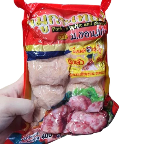 หมูกระเทียม ตราม.ขอนแก่น น้ำหนัก 400 กรัม (แพ็ค 10 ชิ้น)