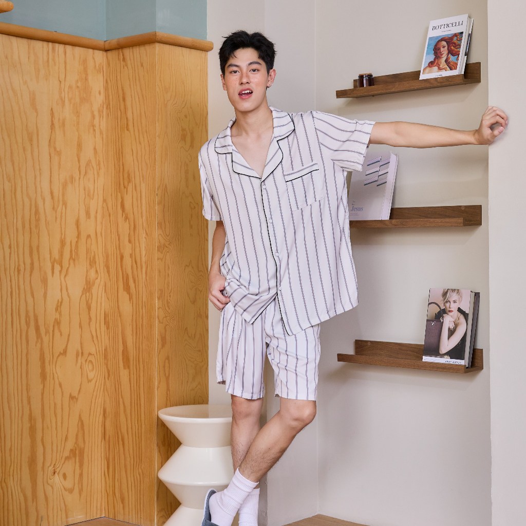 Muslin Pajamas Silk Satin รุ่น Men | รวมชุดนอนผู้ชายแขนสั้นขาสั้น