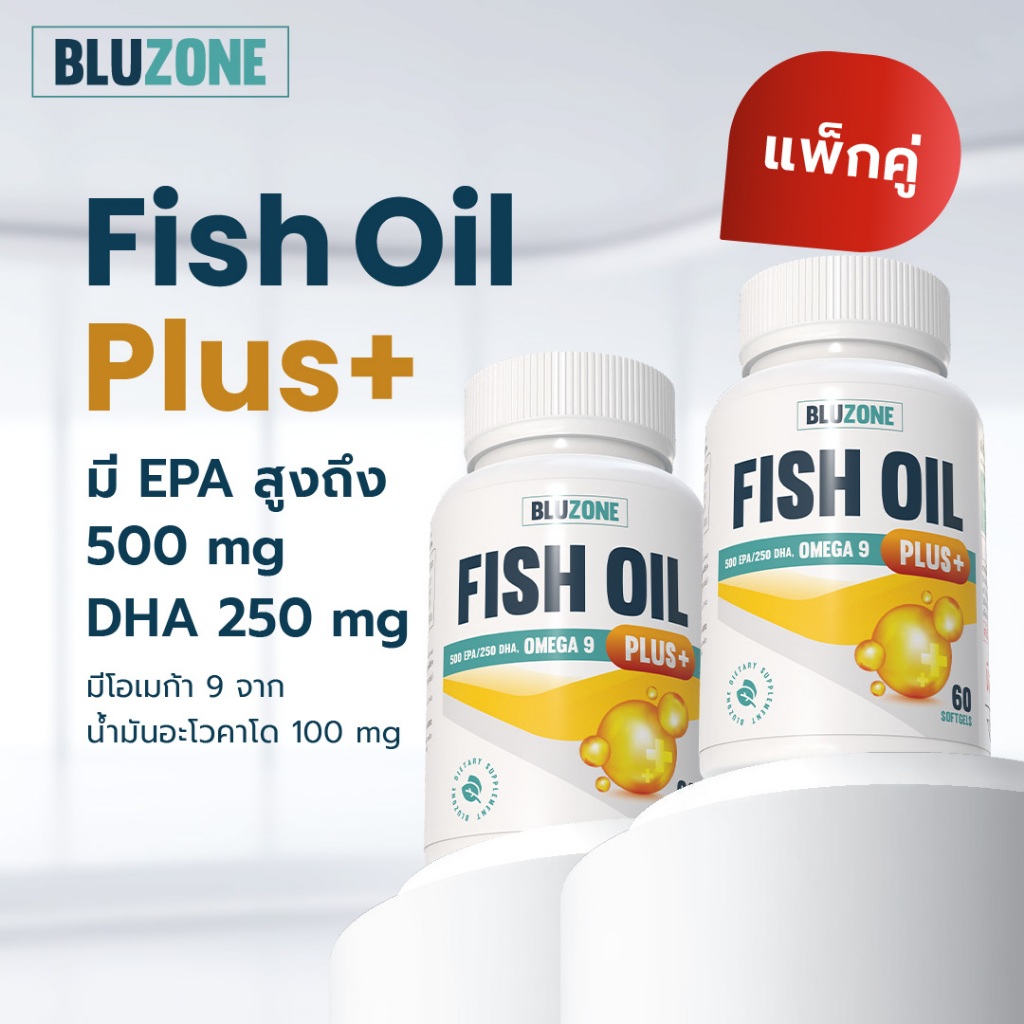 Bluzone Fish oil Plus 1,000mg. 60 softgels แพ็คคู่ 2 กระปุก