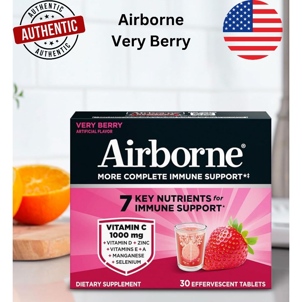 Airborne 1000mg Vitamin C with Zinc Effervescent Tablets, Immune Support Supplement - 10 or 30 fizzy tablets