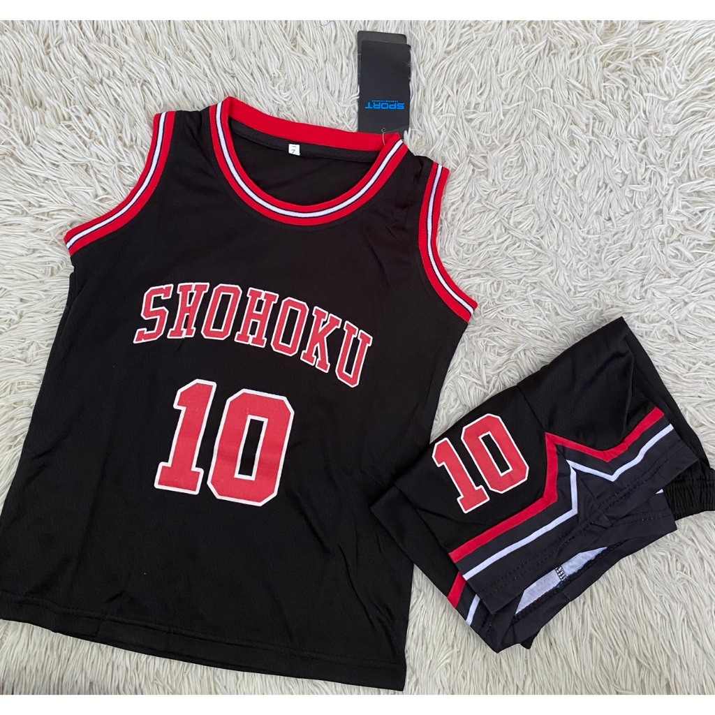 ชุดบาสเก็ตบอลเด็กเบอร์10 ชื่อSHOHOKUสีดำ เสื้อ+กางเกง
