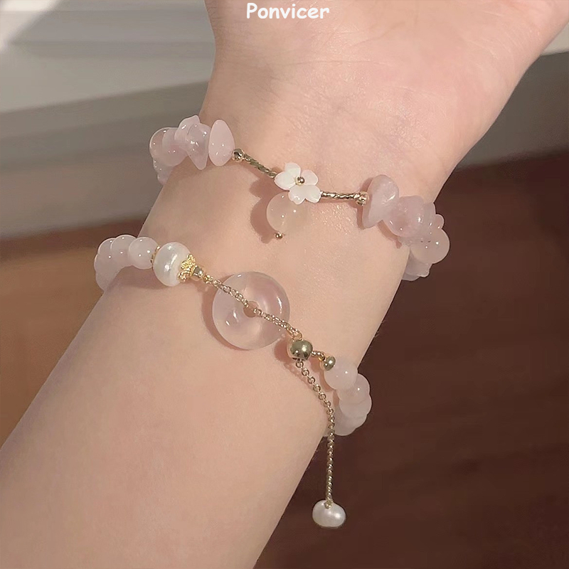【COD】🌸หินบด ดอกซากุระ สร้อยข้อมือ ลูกปัด ดอกไม้ ช่อง หวาน คริสตัล