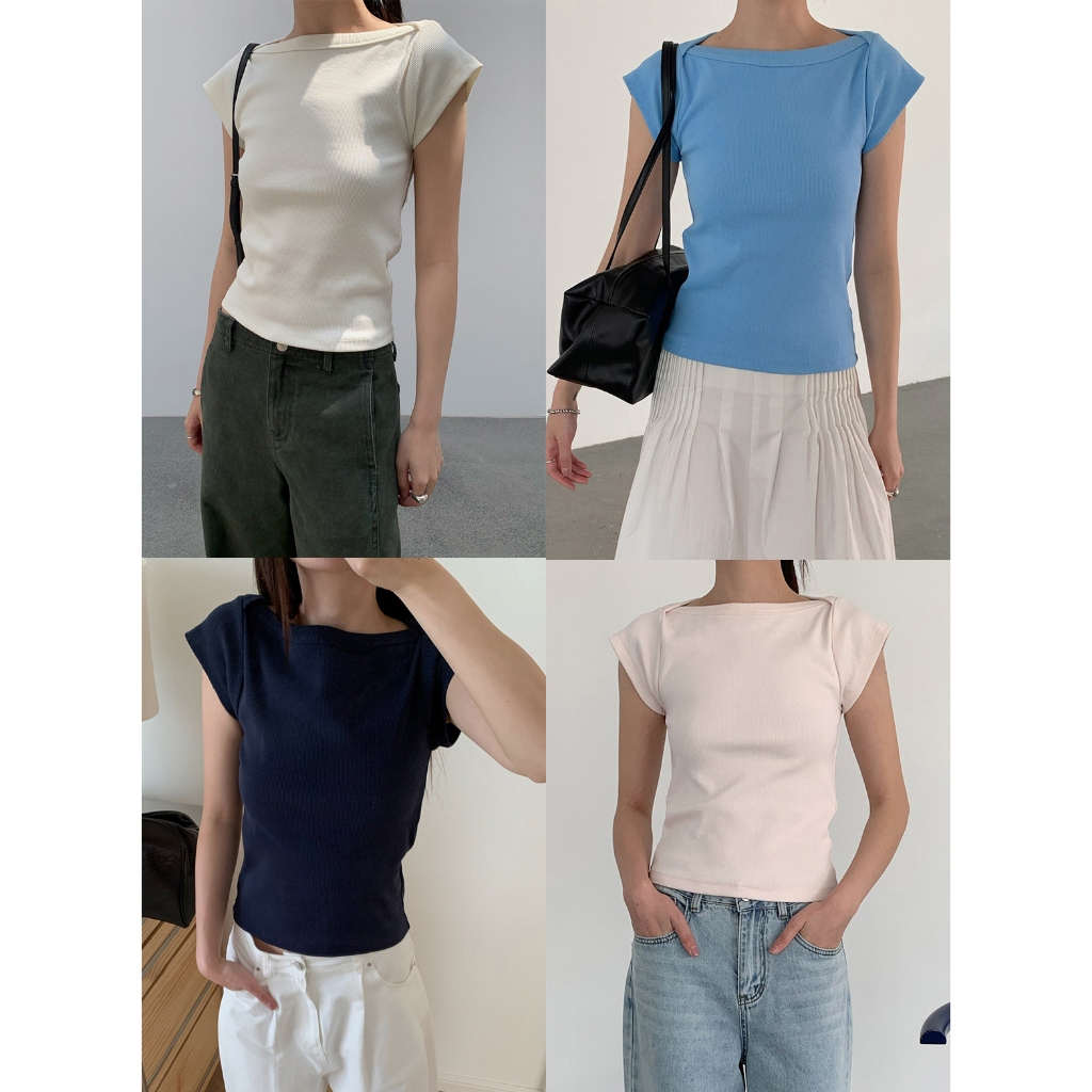 (พร้อมส่ง) Clothestoryy - #INBYIN BOAT-NECK TOP เสื้อแขนสั้น ดีไซน์คอปาด