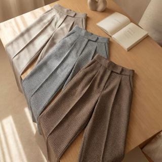 กางเกงขายาวผู้หญิง  เอวสูง ทรงกระบอก สีลายตาราง ทุกไซส์ ใส่ส…