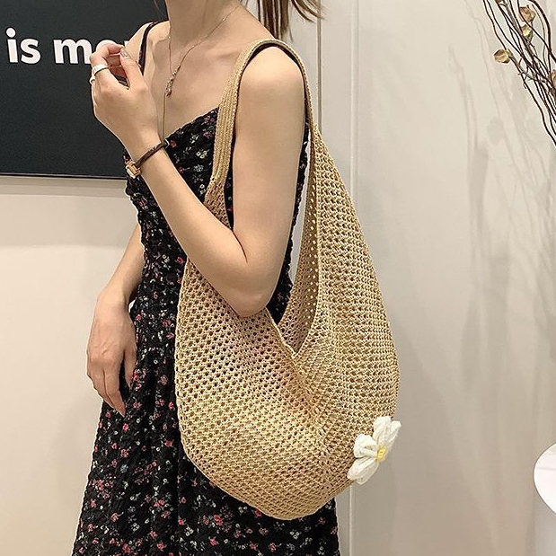 (ราคาพิเศษ)กระเป๋าสานสะพายข้างสำหรับไปเที่ยวทะเล กระเป๋าใบใหญ่จุของได้เยอะ(cotton linen)