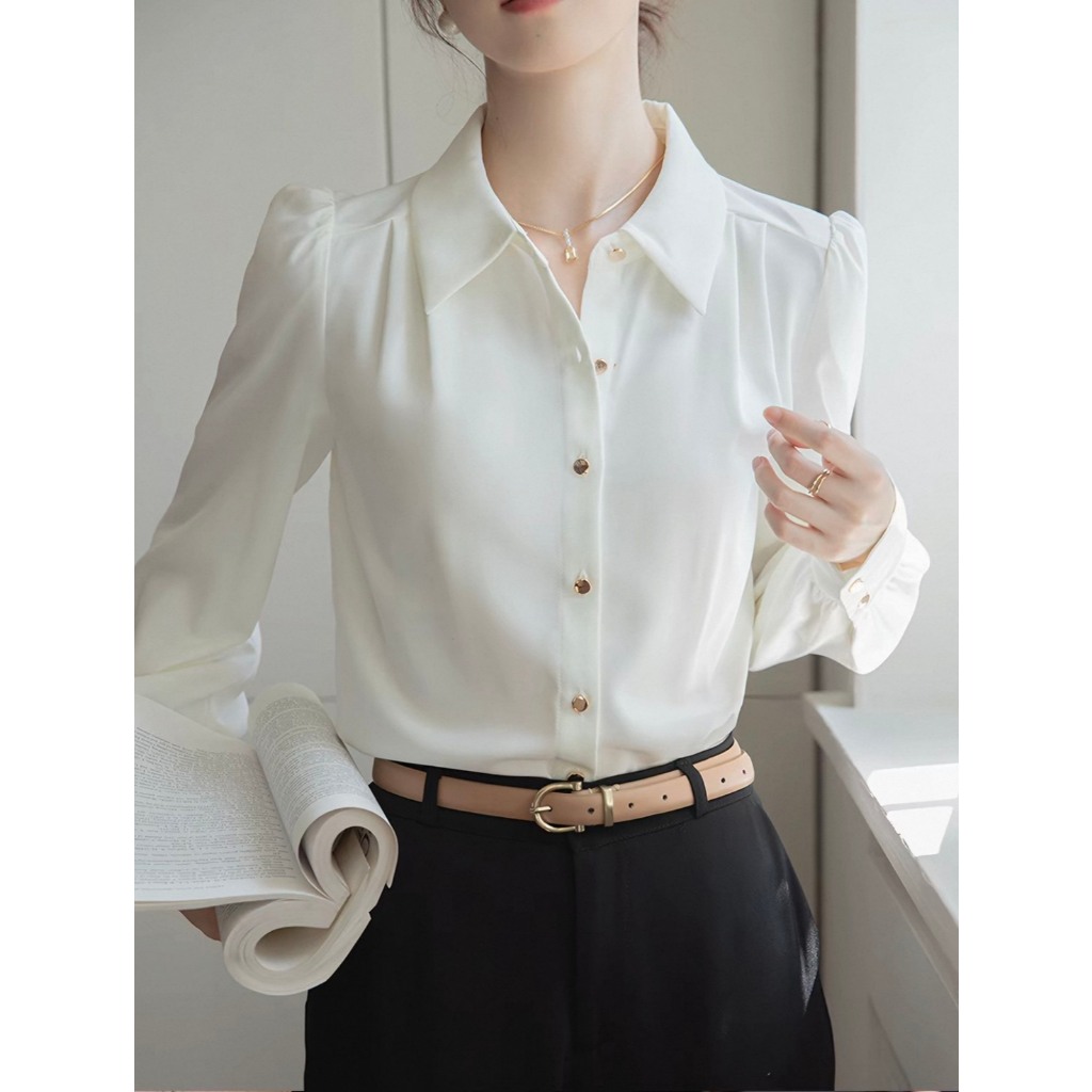 เสื้อเชิ้ตแขนยาวเนื้อผ้าใหม่สำหรับผู้หญิงเสื้อเชิ้ตสำหรับนักศึกษาในฤดูใบไม้ผลิเสื้อเชิ้ตสำหรับสัมภาษณ์งานเสื้อเชิ้ตสำหรั