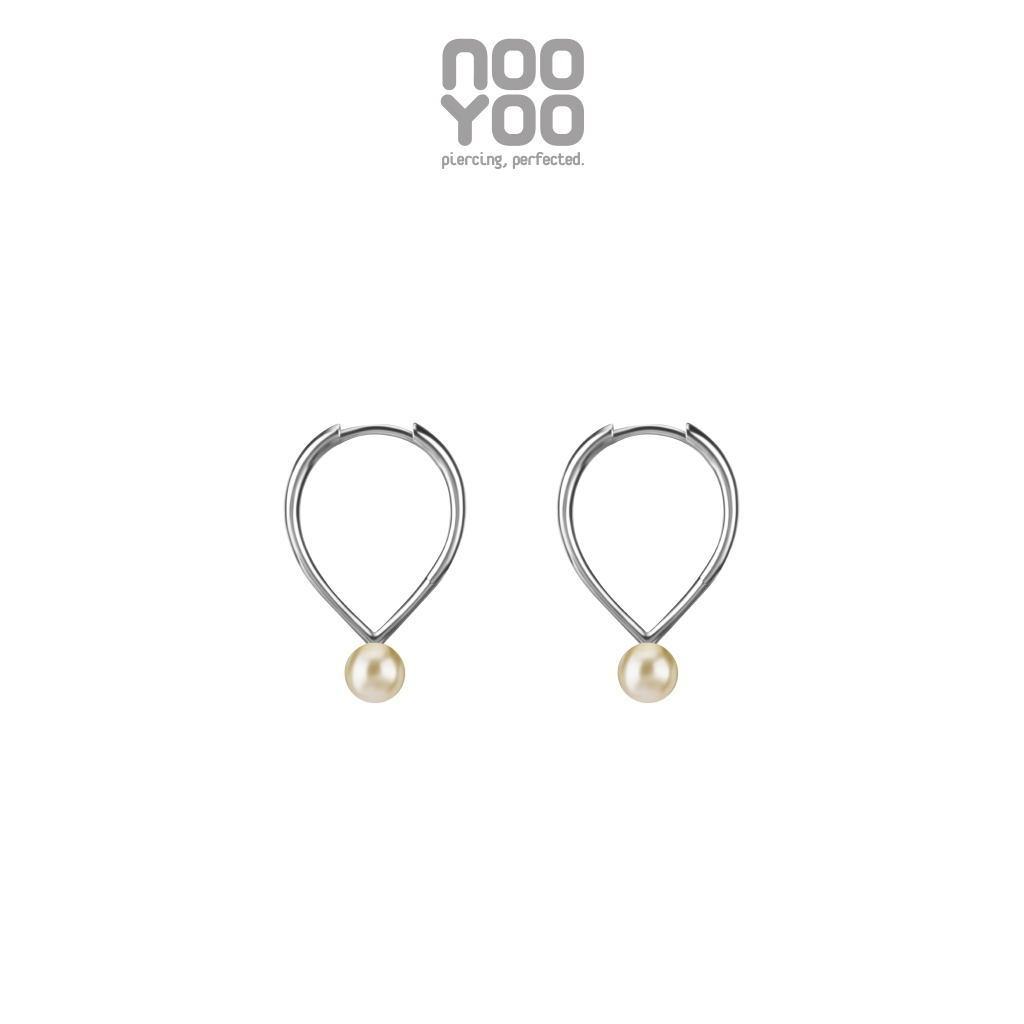 NooYoo ต่างหูสำหรับผิวแพ้ง่าย Juliet Pearl Hoops Surgical Steel