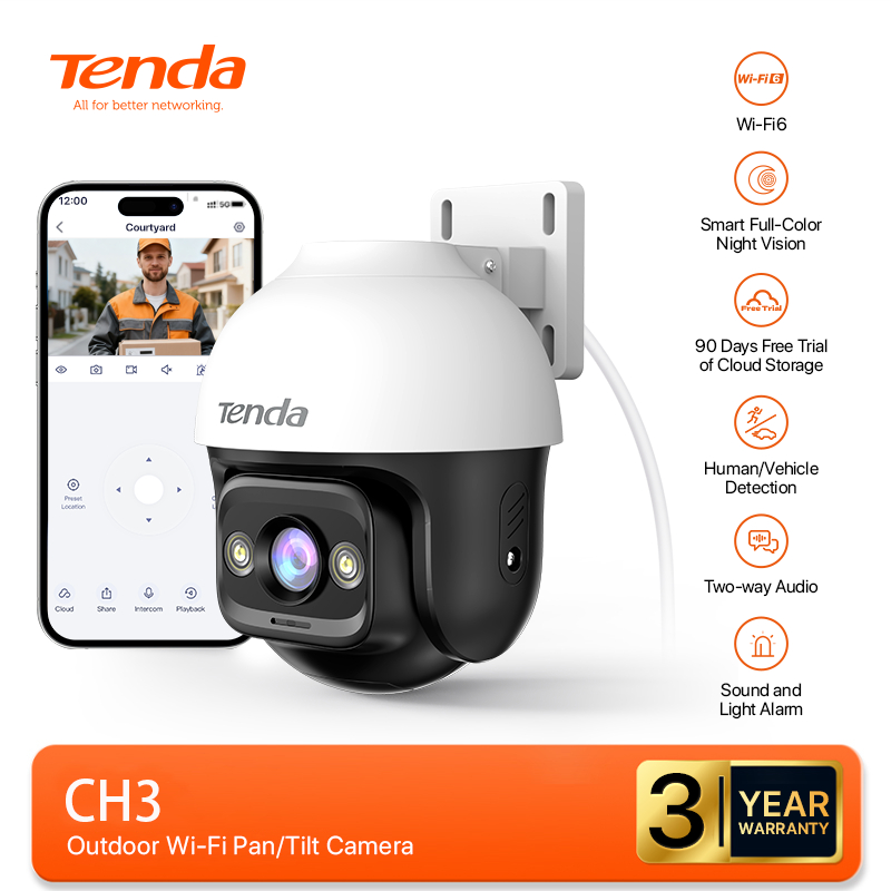Tenda CH3/CH7/CH9 กล้องวงจรปิด Outdoor Security Wi-Fi กันน้ำ Camera 3MP/5MP/6MP กล้องวงจรปิดไร้สาย Night Vision