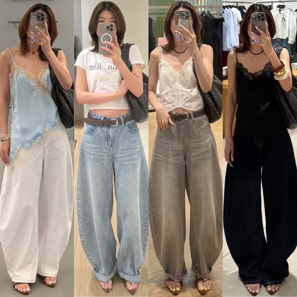 9009🇰🇷N9009⚡️BARREL WASHED⚡️🇰🇷 Beggy Jeans👖 (SMLXLXXLXXXL) กางเกงยีนส์ทรงแบคกี้ขาโค้ง บอลลูน studiox2