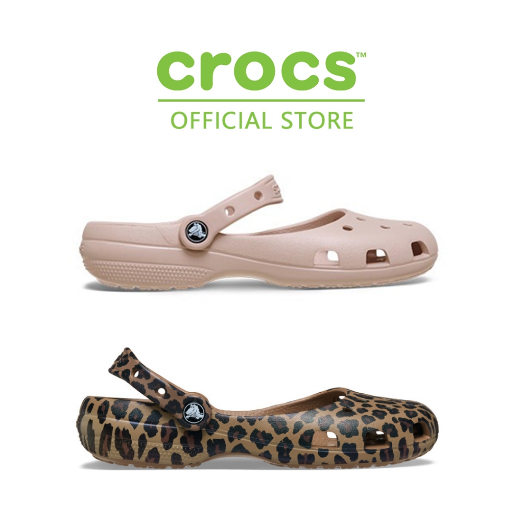 Crocs Classic Ballet Shoes รองเท้าแตะผู้หญิง ลายเสือดาว Quartz pink สไตล์วินเทจแมรี่เจน สายรัดปรับได้ สวยหรู รุ่น 21199