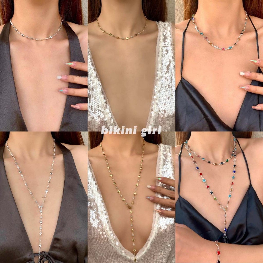 สร้อยคอผู้หญิง  ทันสมัย  ทรงตัว Y  ไข่มุก  เครื่องประดับ  อัญมณีสี  เครื่องประดับ  ยาว  ใช้งานได้หลากหลาย สีไม่ตก