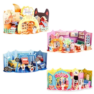 จิ๊กซอว์3D จิ๊กซอว์ร้านค้า โมเดลร้านค้า กระดาษแข็ง DIYเด็ก ของเรียนเสริมการเรียนรู้ ชุดประกอบโมเดลกระดาษ 3 มิติ