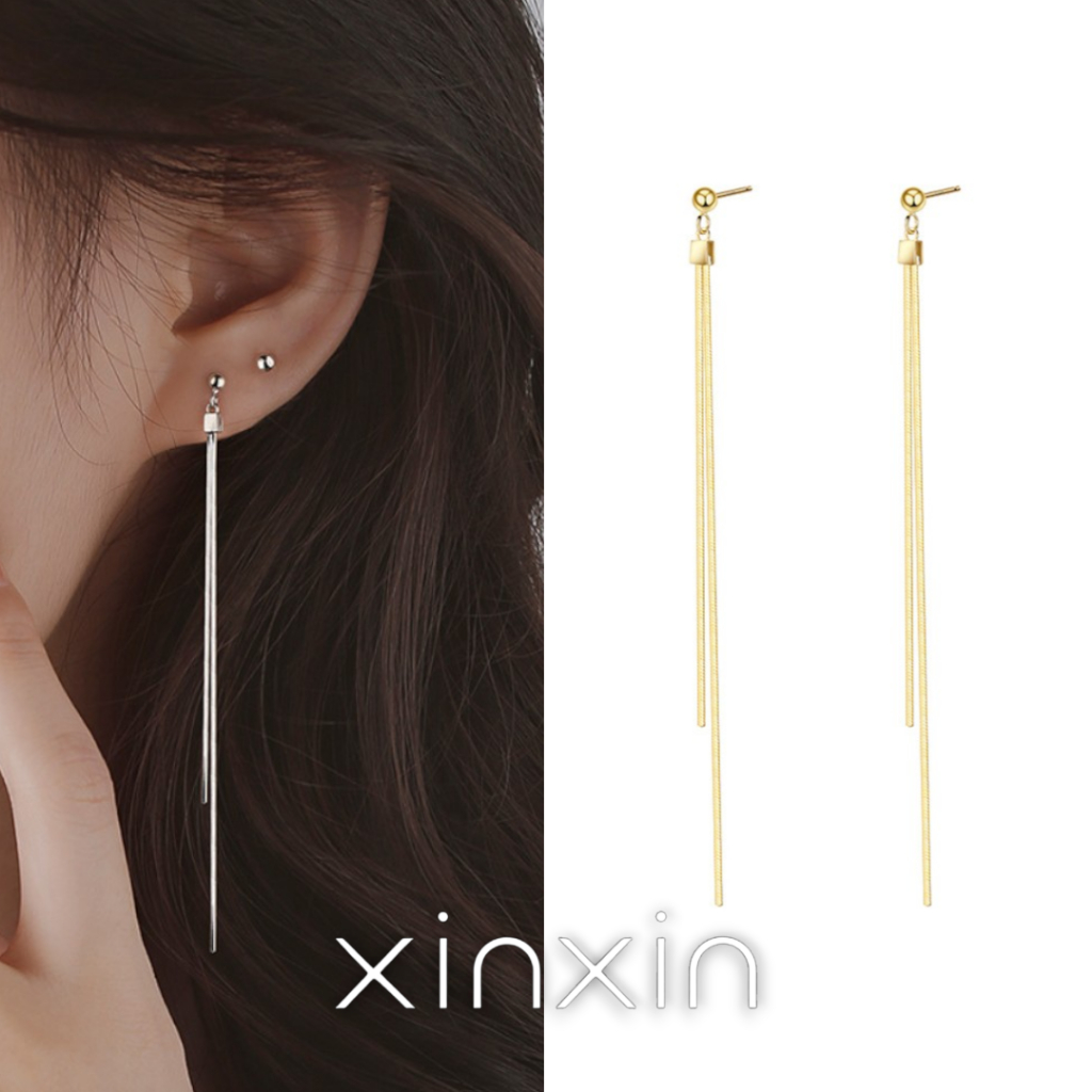 XINXIN พร้อมส่งจากไทย ต่างหูเงินแท้ S925 ต่างหูทรงเรียบหรูสไตล์เกาหลี20