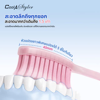 [3แถม1]CoolAstyler แปรงสีฟันหัวยาว 43MMแปรงเร็ว ตั้งได้เอง 5ซี่สะอาดลึก1.5เท่า Safetyวัสดุผ่านSGS