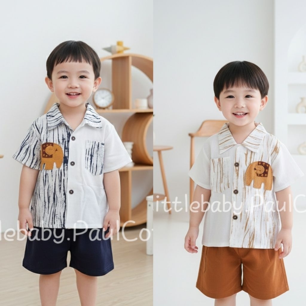 ชุดเซตเด็กผู้ชาย เสื้อคอปกลายหินเเตก