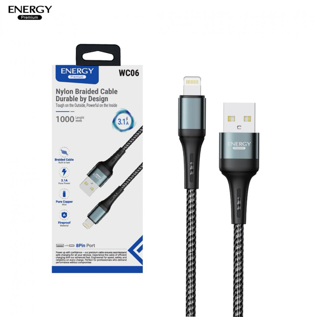 สายชาร์จ WC06 ชาร์จเร็ว 3.1A (USB to 8Pin) สายไนลอนถักเส้นกลม