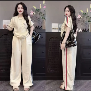 set 2ชิ้น งานปักน้องหมาแต่งแถบข้าง คอกรมผ้าวูลเวฟ สาวอวบใส่ได้