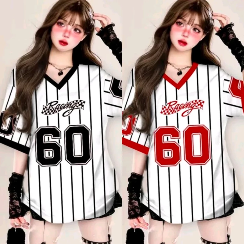 เสื้อทรงสเก็ตผู้หญิง oversize เสื้อผ้าสาวอวบคนอ้วนไซส์ใหญ่ เสื้อโอเวอร์ไซส์บาสเท่ๆ วินเทจ กีฬาลําลองทรงหลวมสไตล์เกาหลี