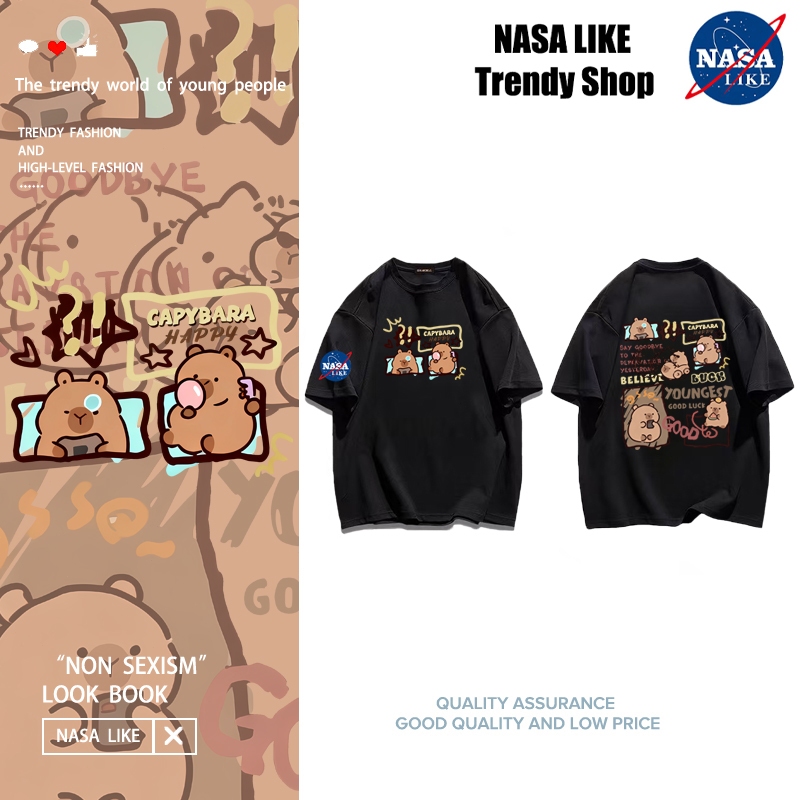 NASA LIKE⚡คาปิบารา "Capybara" น่ารัก  Korean Oversize มีหลายสี Unisex S-3XL100% Combed Cotton | ส่งใน 24 ชั่วโมง