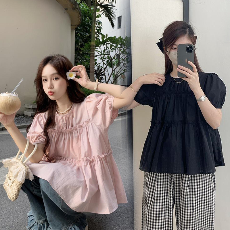 DahongW630เสื้อเชิ้ตแขนสั้นผู้หญิงเกาหลี สีทึบ เสื้อเชิ้ต สไตล์หวาน หลวม จะใส่ไปเที่ยวทะเลชิลๆ หรือใส่ไปทำงานก็น่ารักค่ะ