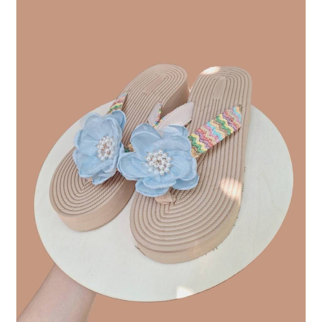 รองเท้าหูหนีบธรรมชาติ Pearly สไตล์ย้อนยุค พร้อมส่ง