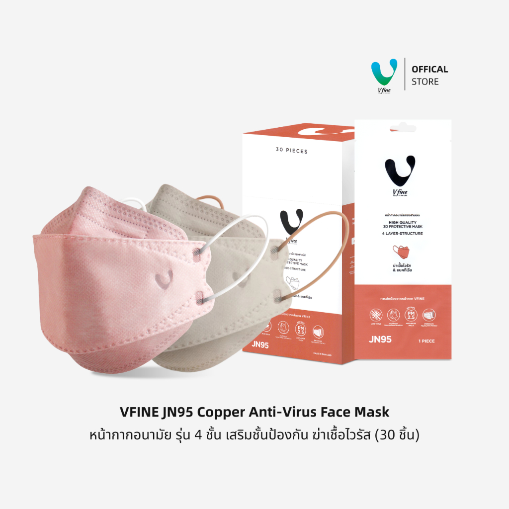 (Official) VFINE JN95 Copper Anti-Virus Face Mask รุ่นคอปเปอร์ แอนตี้ไวรัส (กล่องละ 30 ชิ้น)