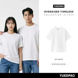 Yuedpao Oversized Timeless 2025+2026 เสื้อยืดโอเวอร์ไซส์ สีพื้น ผ้าหนายับยากรีดง่าย เสื้อยืดเปล่า ทรงหลวม สี White