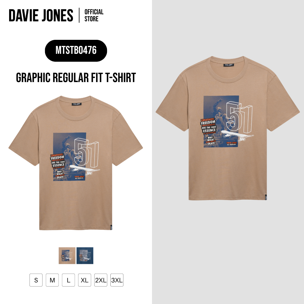 DAVIE JONES [BE FEARLESS] เสื้อยืดผู้ชาย Graphic Regular Fit T-Shirt สีกากี กรมอ่อน TB0476