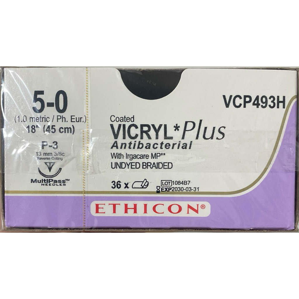 ETHICON ไหมละลาย Vicryl 5-0 45cm ยี่ห้อ Johnson ของแท้ 100% ราคาต่อกล่อง (1 กล่อง 36 ชิ้น)